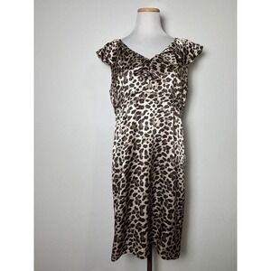 Gianni Bini Silk Animal Print Midi Dress Size 10 Y2K Mob Wife Luxe Babydoll Glam